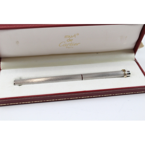 428 - Vintage Must De CARTIER Brushed Steel Ballpoint Pen / Biro WRITING Boxed