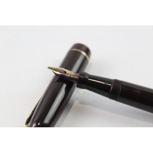 439 - Vintage Mabie Todd Swan Self Filler Maroon Fountain Pen w/ 14ct Nib WRITING