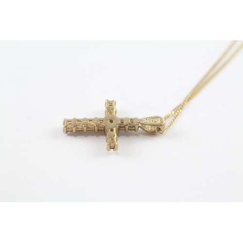 44 - 9ct gold champagne diamond cross pendant necklace (1.8g)