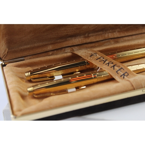 448 - Vintage Parker 75 Gold Plated Fountain Pen w/ 14ct Gold Nib WRITNG Boxed