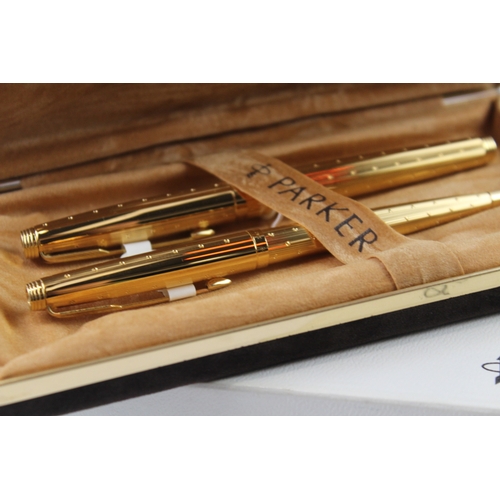 448 - Vintage Parker 75 Gold Plated Fountain Pen w/ 14ct Gold Nib WRITNG Boxed