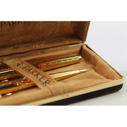 448 - Vintage Parker 75 Gold Plated Fountain Pen w/ 14ct Gold Nib WRITNG Boxed