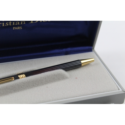 450 - Vintage CHRISTIAN DIOR Metallic Navy & Gold Plate Ballpoint Pen WRITING Boxed