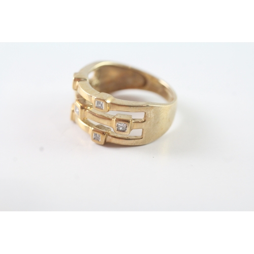 46 - 9ct gold bezel set diamond multi row cocktail ring (5.2g) Size N 1/2