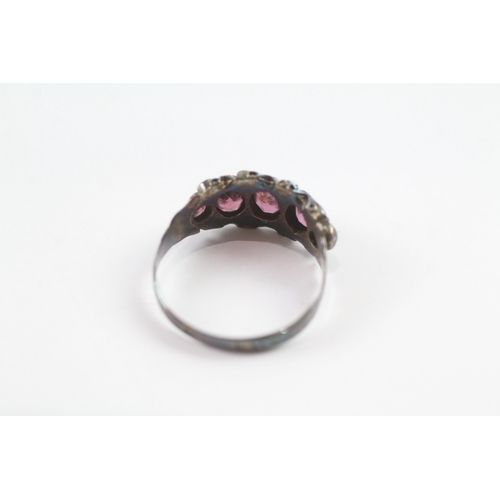 6 - 9ct gold garnet & seed pearl antique ring (as seen) Size O