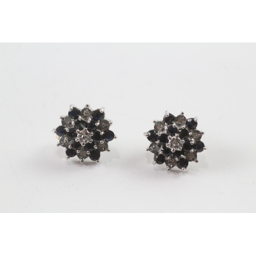 79 - 9ct gold sapphire and diamond cluster stud earrings (2g)