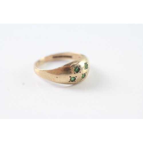 91 - 9ct gold vintage green gemstone ring (2.3g) Size N