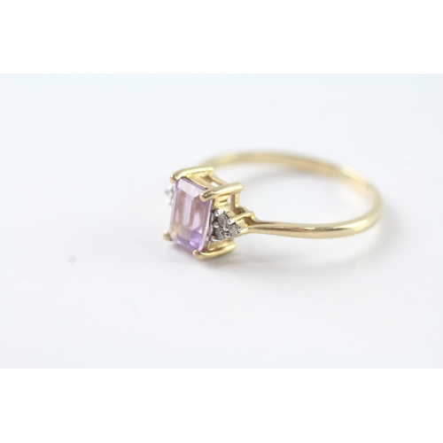 98 - 9ct gold amethyst solitaire dress ring w/ diamond set shoulders (2g) Size R 1/2