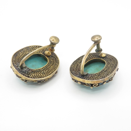 304 - Silver gilt Chinese export stone set earrings 15.2g