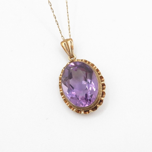 108 - 9ct gold amethyst pendant necklace (3.9g)