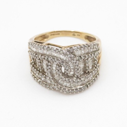 110 - 9ct gold vari-cut diamond cluster cocktail ring (5.3g) Size O 1/2