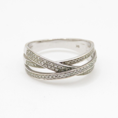 114 - 9ct white gold diamond woven band dress ring (2.8g) Size N