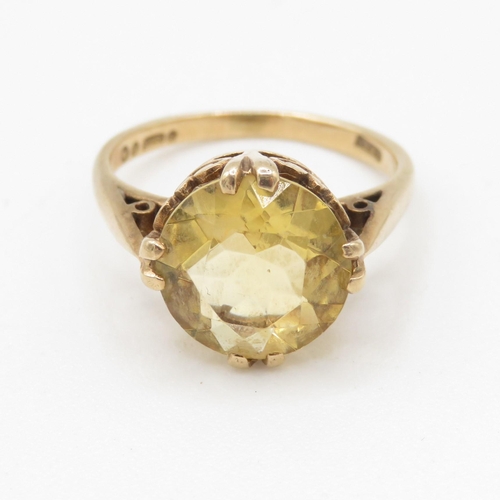 79 - 9ct gold vintage round cut citrine cocktail ring w/ cut work gallery (2.7g) Size J