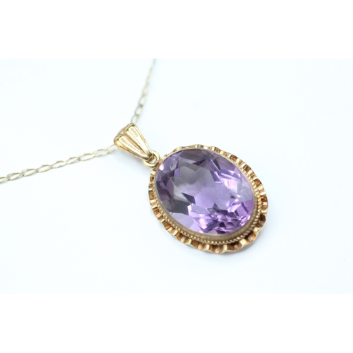 108 - 9ct gold amethyst pendant necklace (3.9g)