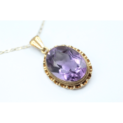 108 - 9ct gold amethyst pendant necklace (3.9g)