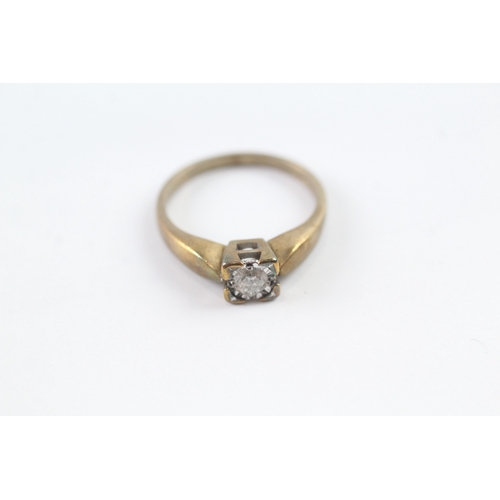 116 - 9ct gold round cut diamond solitaire dress ring (2.4g) Size L