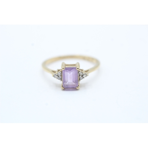 128 - 9ct gold amethyst & diamond dress ring (1.9g) Size P