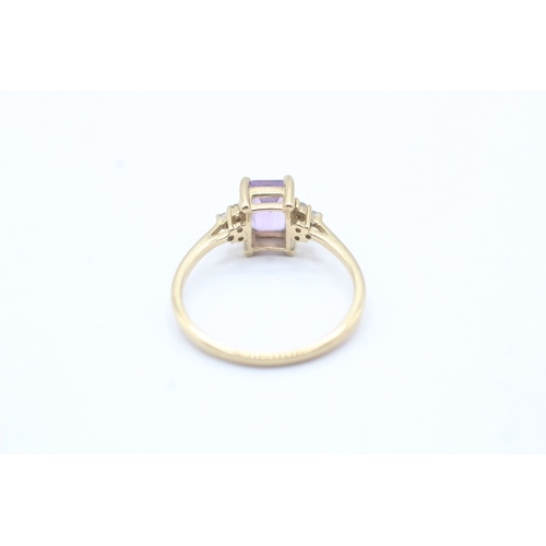 128 - 9ct gold amethyst & diamond dress ring (1.9g) Size P