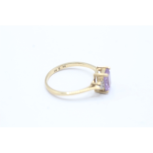 128 - 9ct gold amethyst & diamond dress ring (1.9g) Size P