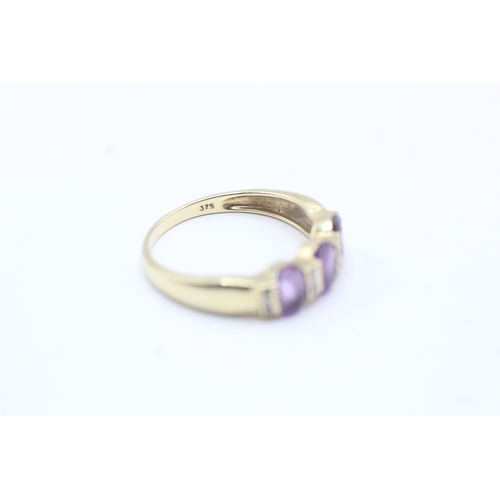 134 - 9ct gold amethyst & diamond dress ring (2.4g) Size P