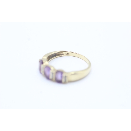 134 - 9ct gold amethyst & diamond dress ring (2.4g) Size P