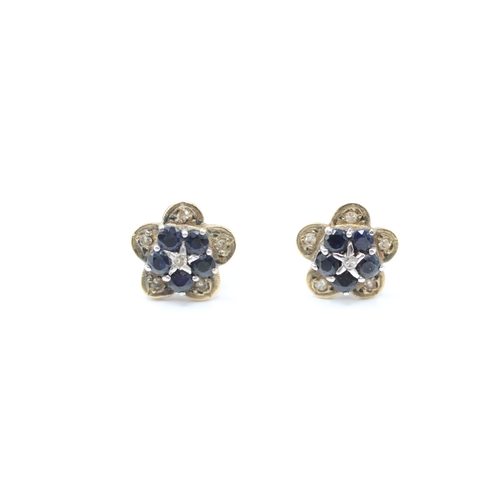 137 - 9ct gold sapphire and diamond cluster stud earrings (2.1g)