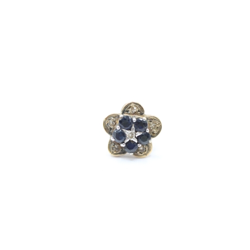 137 - 9ct gold sapphire and diamond cluster stud earrings (2.1g)