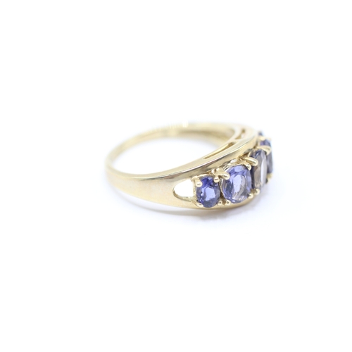 141 - 9ct gold blue gemstone boat ring (3.3g) Size M 1/2