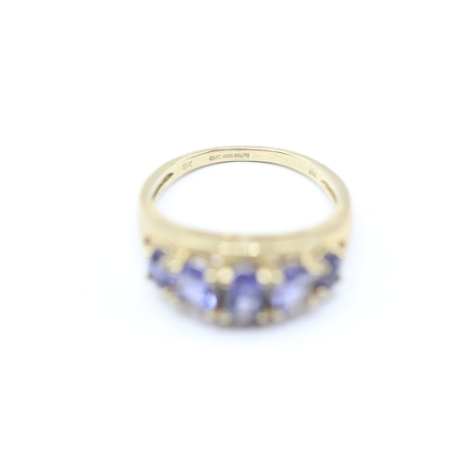 141 - 9ct gold blue gemstone boat ring (3.3g) Size M 1/2