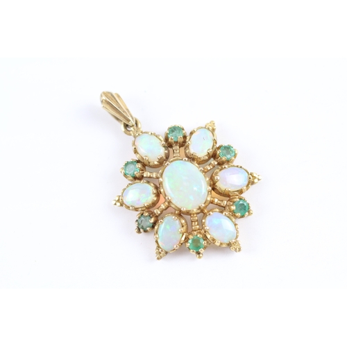 147 - 9ct gold opal & emerald starburst pendant (4.5g)