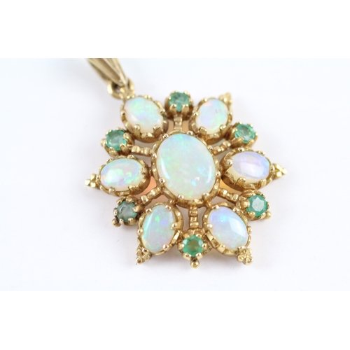 147 - 9ct gold opal & emerald starburst pendant (4.5g)