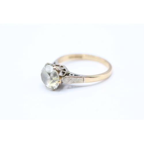 148 - 9ct gold clear gemstone solitaire dress ring (3g) Size L