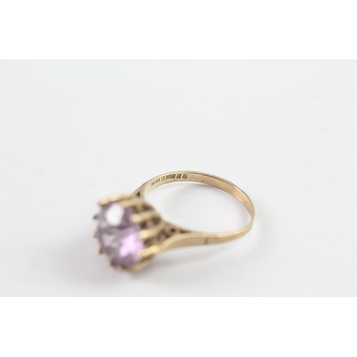 15 - 9ct gold vintage round cut amethyst high profile dress ring (3.2g) Size N