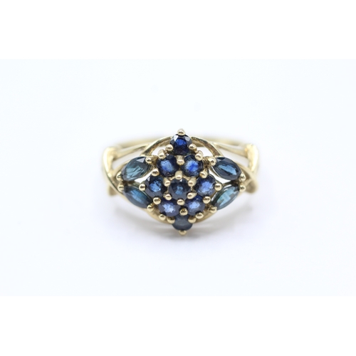 150 - 9ct gold sapphire cluster dress ring (3.6g) Size R