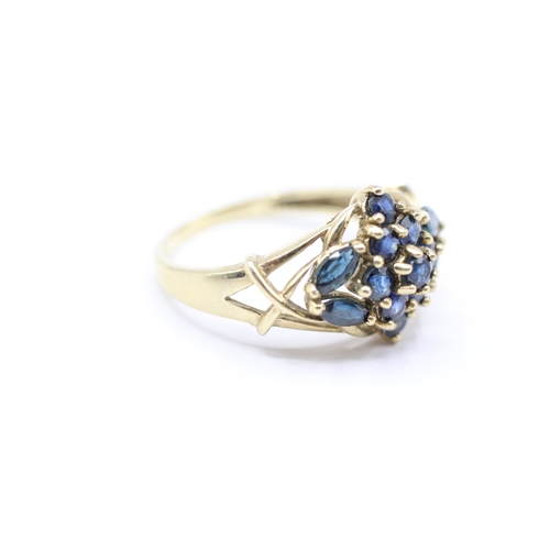 150 - 9ct gold sapphire cluster dress ring (3.6g) Size R