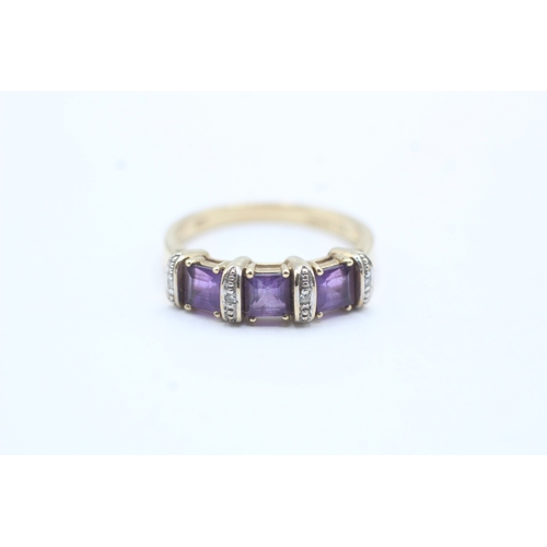 155 - 9ct gold amethyst & diamond dress ring (3g) Size P