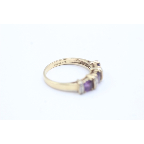 155 - 9ct gold amethyst & diamond dress ring (3g) Size P