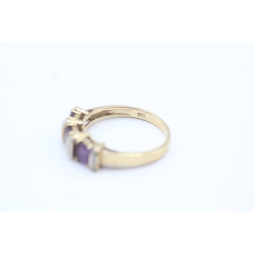 155 - 9ct gold amethyst & diamond dress ring (3g) Size P