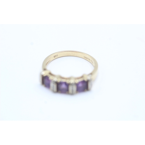 155 - 9ct gold amethyst & diamond dress ring (3g) Size P