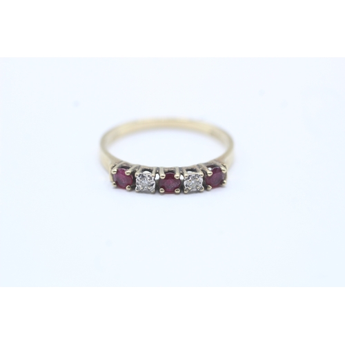 156 - 9ct gold ruby & diamond five stone ring (1.6g) Size O