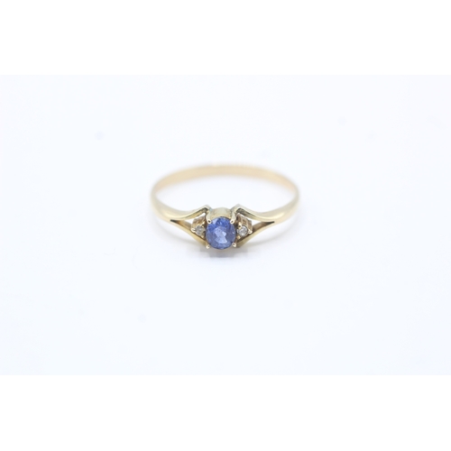 159 - 9ct gold blue gemstone & diamond dress ring (1.6g) Size R