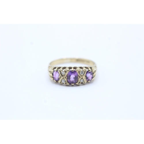 163 - 9ct gold amethyst & diamond dress ring (2g) Size L