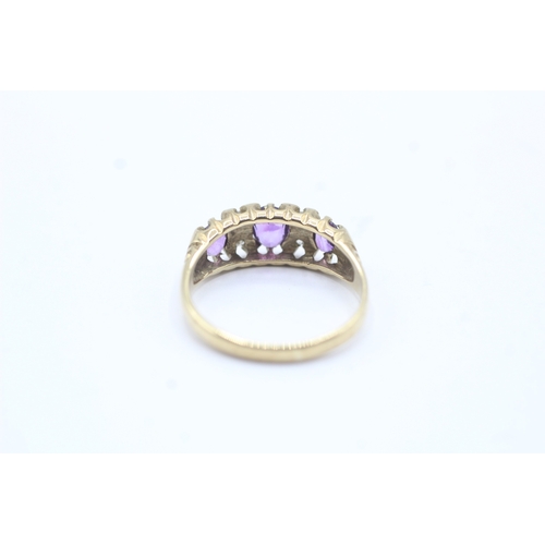 163 - 9ct gold amethyst & diamond dress ring (2g) Size L