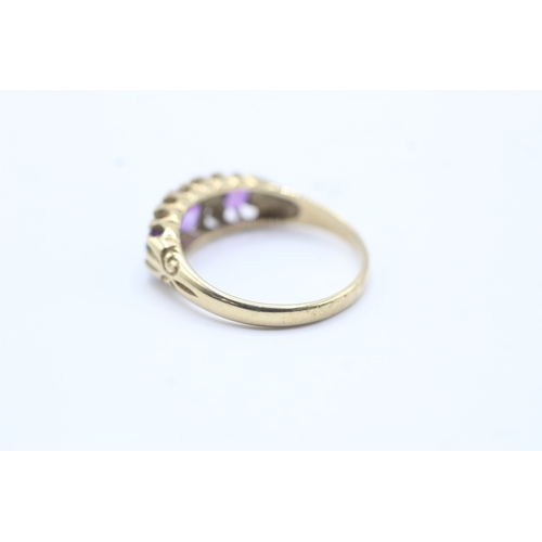 163 - 9ct gold amethyst & diamond dress ring (2g) Size L