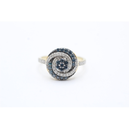 166 - 9ct gold 'blue' diamond & diamond cocktail ring (3.7g) Size S