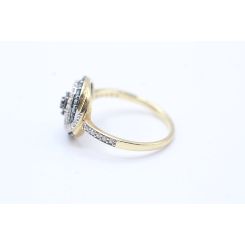 166 - 9ct gold 'blue' diamond & diamond cocktail ring (3.7g) Size S