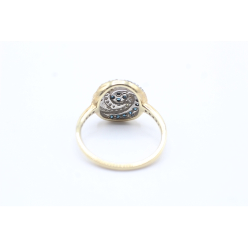 166 - 9ct gold 'blue' diamond & diamond cocktail ring (3.7g) Size S