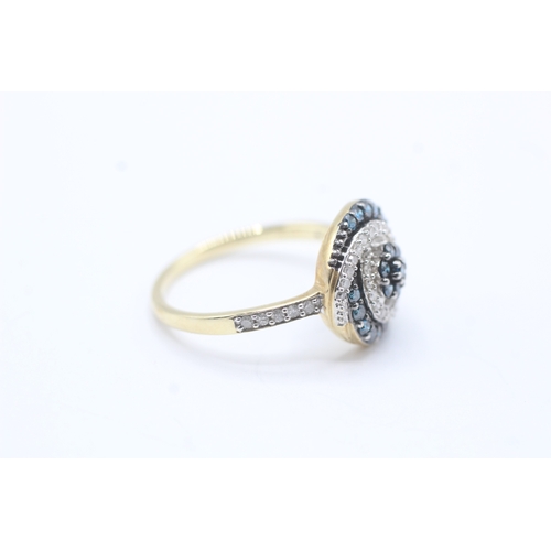 166 - 9ct gold 'blue' diamond & diamond cocktail ring (3.7g) Size S