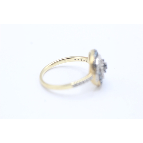 166 - 9ct gold 'blue' diamond & diamond cocktail ring (3.7g) Size S