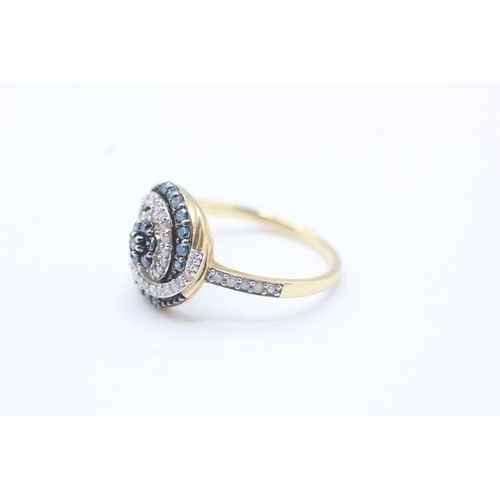 166 - 9ct gold 'blue' diamond & diamond cocktail ring (3.7g) Size S